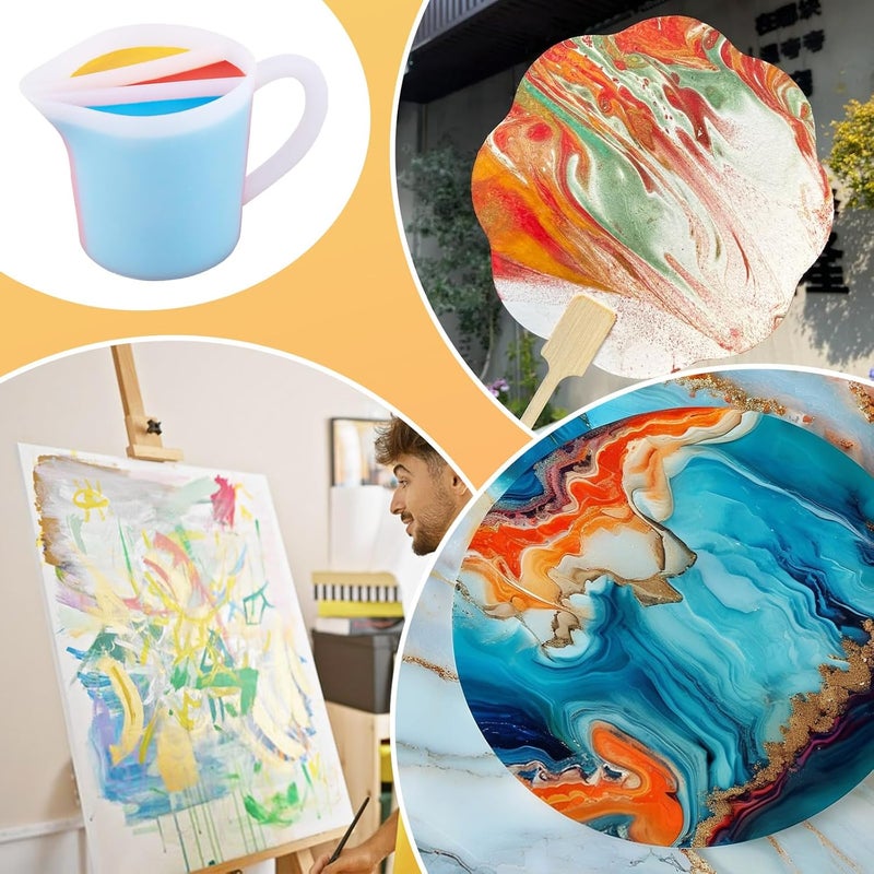 Kunyeah Split Cup with Handle 17OZ/500ML Silicone Cup for Paint Pouring Fluid Art Split Cup Acrylic Paint Pour Cup DIY Making Crafts Supplies Epoxy Resin Art Drawing Accessories (3 Chambers) - Image 4